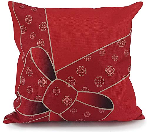 Adam Home Housses de Coussin de Noël (1 Paquet, Christmas Ribbon) Taie d'oreiller carrée en Faux Lin 45 cm x 45 cm - Housses de Coussin de Jet de 18 po x 18 po pour canapé canapé