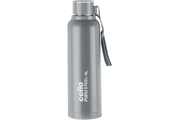 Cello Puro Steel-X Benz 900 PU Insulated Water Bottle 900 ml, Grey | BPA Free, Leakproof, ISI Certified |Hot & Cold Bottle fo
