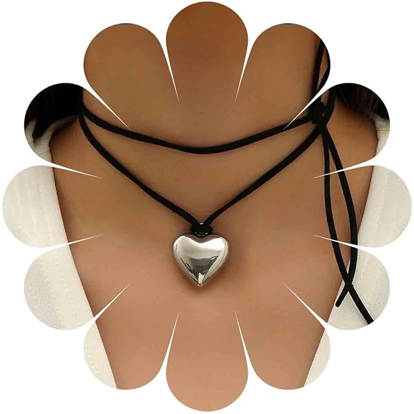 SLEEKEE Set Di 2 Collane Lunghe Con Ciondolo Cuore Cavo: Design Semplice In Metallo (Argento E Oro, Catena 70cm+5cm) - 2
