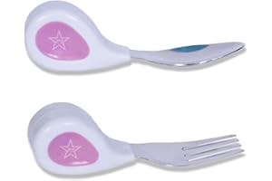 77STAR 77 Star Baby Weaning Spoons Set - Baby Cutlery Set with Ergonomic Handles - Baby Spoons - Baby Weaning Set Dishwasher Safe Plastic, BPA Free - 1 Year Old & up Toddler Cutlery for Self Feeding (Pink)