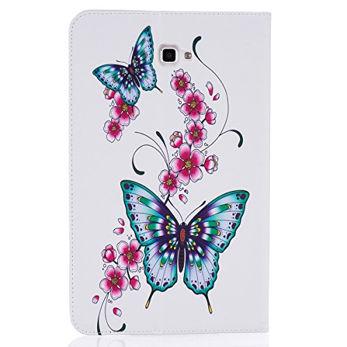 Galaxy Tab A 10.1 Hülle Case,Galaxy Tab A 10.1 Ledertasche,Ukayfe Muster Schutzhülle Leder Tasche für Samsung Galaxy Tab A 10.1 Zoll 2016 T580N/T585N,Bunte Retro Muster Drucks Blumen Slim Fit Folio PU leder Flip Cover im Bookstyle Kunstleder Schutzhülle Cover Tasche mit Ständer für Samsung Galaxy Tab A 10.1 Zoll 2016 T580N/T585N mit 1 x Schwarze Eingabestift (Blau Schmetterling Lila Blumen) - 2