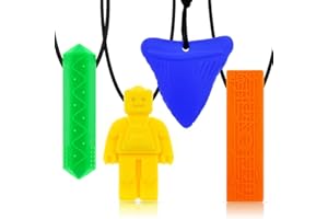 TUXEPOC Sensory Chew Necklaces(4 Pack) for Kids with, ADHD, Autism, Biting Needs, Oral Motor Chewy Teether, Silicone chewlery Necklace for Boys&Girls (Style 1)