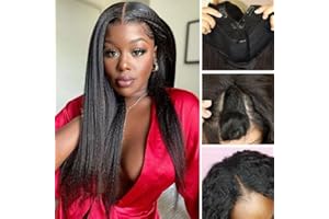CLASSINE Yaki Straight V Part Wig Capelli Umani - Parrucca Donna Kinky Straight Upgrade U Part Human Hair - Facile da Indossare Senza Colla 24 Pollici 60 cm