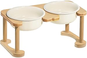 WORDCAM Erhöhter Keramik-Hundenapf, erhöhter Hundenapf mit rutschfestem Ständer, Futternapf für kleine und mittelgroße Hunde, Futternapf-Set für Futter und Wasser (16cm hoch, 800ml, Cremeweiß)