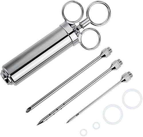 304 Stainless Steel Seasoning Cooking Injector Meat Injector Kit with 2-oz Large Capacity Barrel + 3 Needles + 4 Spare O-rings Professional Marinade for Beef Chicken Turkey