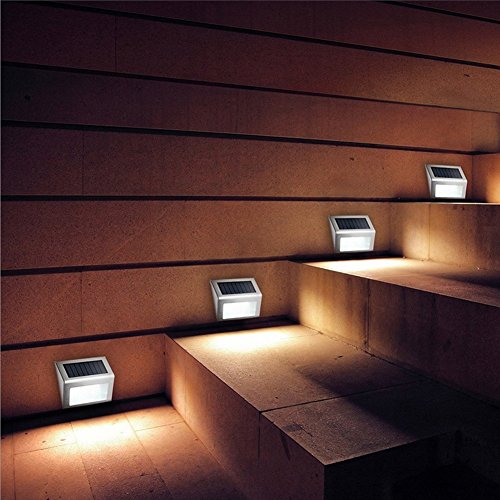 NORDSD 4 Stk 3 LED Solarleuchte Garten Edelstahl Solar Wandleuchte Solarlampe mit Auto On/Off, Wetterfest für Garten Außen Terrasse Hof - 6