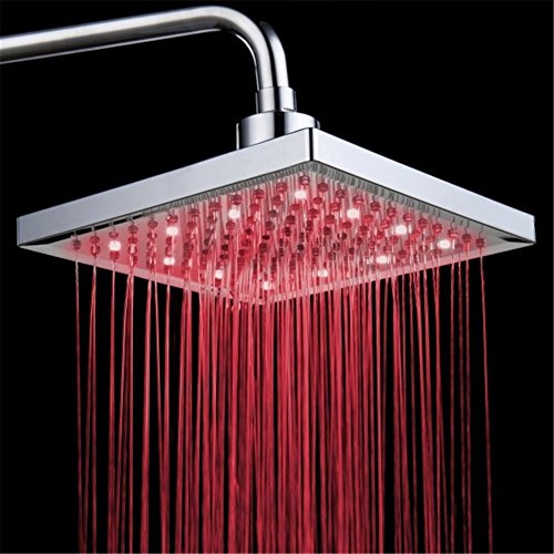 Delipop CM-11 LED Duschkopf, viereckig 20,3 cm Temperatur Control 3 Farbwechsel Wasser Flow Powered ABS Chrome Finish 12 LEDs für Badezimmer - 3