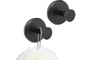 Poywaze Suction Hooks, Suction Cup Hook No Drilling, Waterproof Hooks for Bathroom, Strong Hook for Hanging Kitchen/Shower Accessories(2 Pack, Black)