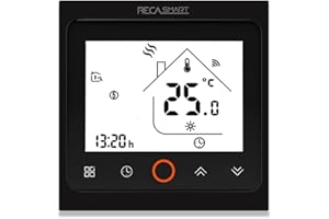 BecaSmart Series 002 Termostato Inteligente Wi-Fi 3A Pantalla Táctil LCD Calentamiento de Caldera Control de Programación Inteligente con Conexión WiFi (Calentador de Calderas, Negro)