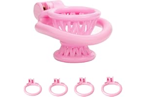 SELGURFOS Jaula de Castidad Ventilación Negativa Jaula de Castidad Hombres con 4 Anillos para el Pene Masculino Pequeña Cesta de Pescado Jaula BDSM Esclavo Bondage SM Juguetes Sexuales para Hombres (Pink)
