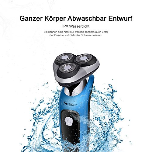 SURKER Elektrorasierer 3D Rasierer Bartschneider 3 in 1 Präzisionstrimmer, Vollständig abwaschbar Barttrimmer set Blau - 2