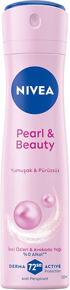 NIVEA Kadın Sprey Deodorant Pearl&Beauty 150 ml,72 Saat Terlemeye Karşı Anti Perspirant Koruma,Doğal İnci Özleri ve Avokado Yağı,Yumuşak,Pürüzsüz Koltuk Altı,Alkol İçermez