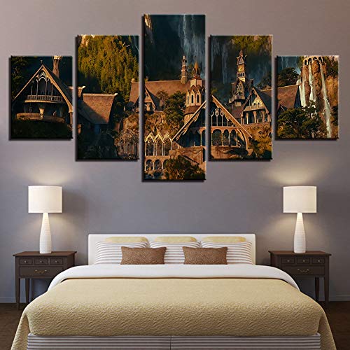 EXQART 5 Toiles Moderne Toile Mur HD Imprimé Salon Photos 5 Panneau Seigneur des Anneaux Paysage Peinture Art Affiche Décor À La Maison Décoration Chambre Salon
