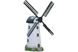 PaMeer Solar Powered Light Up Windmill, Windmill Statue LED Lamp for Outdoor Lawn and Garden Decor, Smart System Solar Lamp Light House Ornament (White)