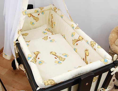 Baby Comfort | 5 Piece Crib Bedding Set fits Crib / Cradle 90x40cm - GIRAFFE CREAM