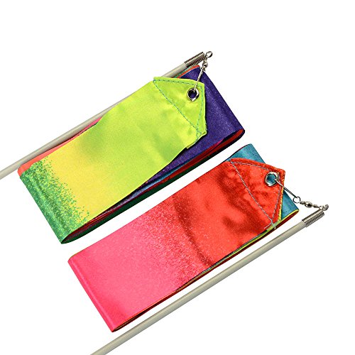 IDEALEBEN 2er Schwungband Gymnastikband Rhythmikband mit Stab passt gut zum Jonglieren, Tanzen, Musikunterricht, Spielen… Viel Spaß damit!! - 2