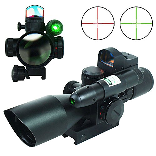 Lunettes de visée Fusil tactique 2.5-10X40 Chasse Portée w / Laser Vert & Mini Reflex 3 MOA Red Dot Sight Airsoft