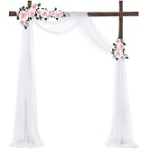 BEELUKY Wedding Arch Curtain 75 x 80 mm Decorative Curtain with Bow for Wedding with 22 Meters Satin Ribbon Wedding Valance C