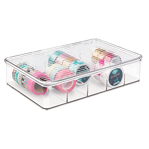 mDesign Aufbewahrungsbox für Bastelbedarf – toller Bastel Organizer mit 5 Fächern – perfekt für Bastelmaterial, wie Glasperlen, Moosgummi und Stoffbänder – durchsichtig - 2