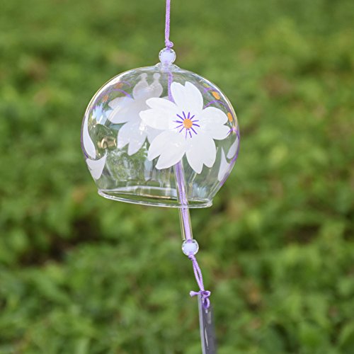 Japanisches Furin Glas-Windspiel, Handgefertigt, schönes Geschenk zu Geburtstag, Valentinstag, Dekoration für Zuhause, Küche, Garten, Fenster, Motiv: Weiße Kirschblüte - 6