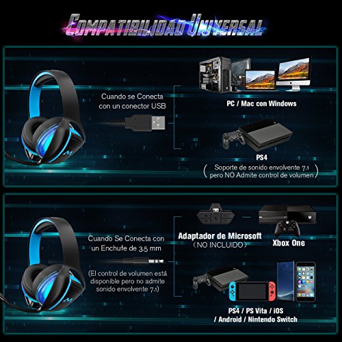 Mpow EG1 Auriculares Cascos Gaming con Mlvente 7 1  Auriculares Cables con Cancelaci  n de Ruido y Audio de Alta Definici  n Potentes Bajos  Auriculares de Diadema Micr  fono y Sonido Envon micr  fono para Videojuegos para PC PS4  2 A  os Garant  a