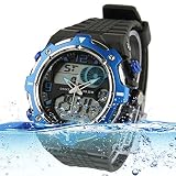 Easy Go Shopping Sport-Armbanduhr mit Rückabdeckung aus Edelstahl, blau