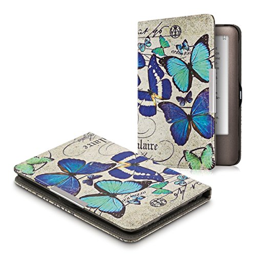 kwmobile Hülle für Tolino Shine / Page – Flipcover Case eReader Schutzhülle – Bookstyle Klapphülle Schmetterlinge Vintage Design Blau Mintgrün Beige - 5