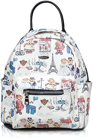 Fency Women's Backpack Handbag Cute Bear PU Leather Should Bag (White)