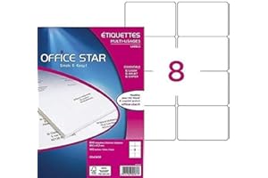 OFFICE STAR PRODUCTS OFFICE STAR - 800 Étiquettes Autocollantes Multi-Usages Blanches Personnalisables Imprimables - Format 105 x 70 mm - Impression Laset Jet d'Encre et Copieur