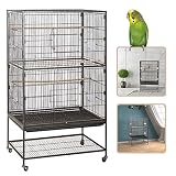 Aufun Vogelvoliere Vogelkäfig groß Vogelhaus mit Rollen für Nymphensittiche, Papageien (132cm, Schwarz)
