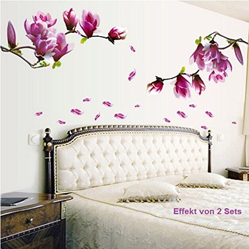HALLOBO® XXL Wandtattoo Magnolie Blumen Magnolia Wandaufkleber Wandsticker Wall Sticker Wohnzimmer Schlafzimmer Deko