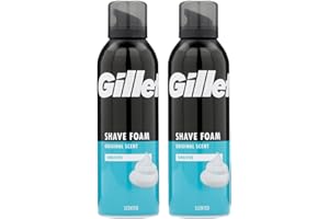 Gillette Men Shaving Foam Sensitive Skin Original Scent Clean Shave 200ml Pack of 2 Soft Face Body Aloe Vera Mousse Compatible with Gillette Razor with Welari Thank You Card | (2pack) (400ml)