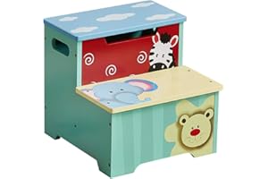 WODENY Childrens Wooden Step Stool | Kids Step Stool with Storage | Portable & Lightweight Double Step Stools for Toddlers Kids Child Boys Girls (Aqua)