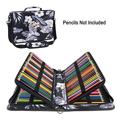 YOUSHARES 160 Slots Astuccio Trousse crayon case-cuir pu grande capacité zippée sac à plume avec sangle réglable pour Prismacolor crayons aquarelle, Crayola Crayons de couleur (Mul Blanc)