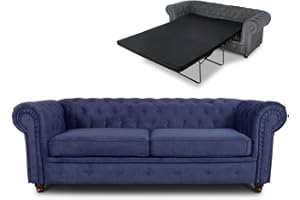 ‎SOFNET Schlafsofa Chesterfield Asti Bis 3-Sitzer, Sofa mit Schlaffunktion, Couch 3-er, Couchgarnitur, Sofagarnitur, Holzfüße, Polstersofa (Blau (Capri 89))