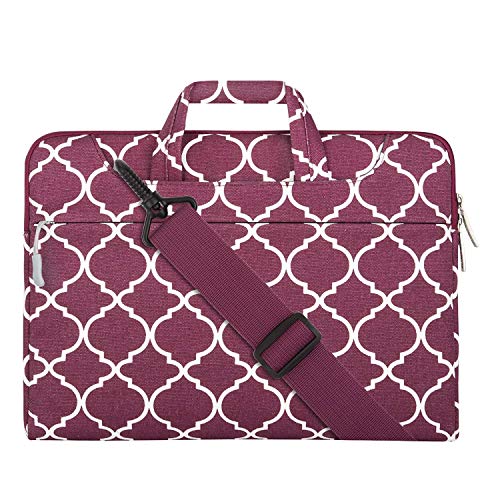 MOSISO Bolsa de Hombro Compatible 13-13.3 Pulgadas MacBook Pro/Pro Retina/MacBook Air/Surface Laptop 2017/Surface Book2/1, Geométrico Estilo Funda Manga Caso Cubierta, Vino Rojo Cuatrifolio