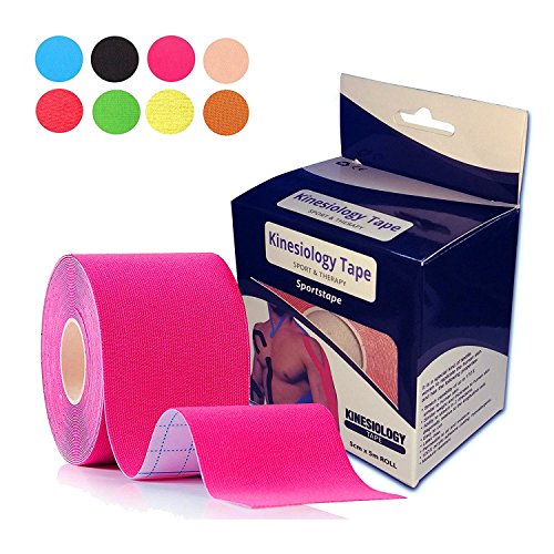 Set of 2 Pre Cut Kinesiology Tape, Sports Wrap Medical Muscle Tape, 5cm x 5m roll (Pink)