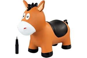 INPODAK Hüpftier, Hüpfpferd für Kinder 3-8 Jahre, Brown Springtier Mit Handpumpe, 100kg Belastbar,Kinderspielzeug für drinnen und draußen