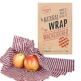 Natural Wrap Wachspapier 3er Set – Bienenwachstuch Ersetzt Alufolie Und Frischhaltefolie Enthält Zwei Tücher L 25 x 35 cm Und Ein Tuch XL 35 x 35 cm