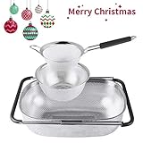 SKY LIGHT Passoire Acier Inoxydable avec Coffret Cadeau, Set de Passoires pour Alimentaire de 3 Pièces avec Poignée Extensible, va au Lave-Vaisselle