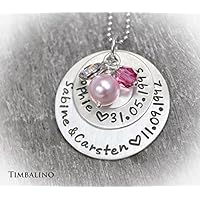 Namenskette, Familienkette, mit Gravur Namen, Monatssteinkette, Geburtskristall Kette