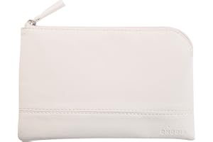 RHODIA 116522C - Pochette Zippée en Simili Cuir - Blanc - Taille S (11x17 cm) - Coutures Véritables - Intérieur Tissu Orange - Rangement Documents, Petites Fournitures