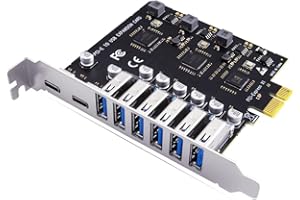 Micvtve USB 3.2 and Type C PCI-E Expansion Card PCIE to USB Controller 6Port + 2Port USB-C 3.2 PCI-E Card Adapter