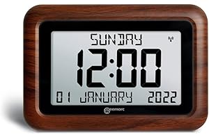 Geemarc Dementia Clock - The Easy-to-read & Self-setting Viso - Ideal for Seniors and People Living with Alzheimer's - Battery Operated - No Backlight - UK Version (Viso 10 Wood Brown)