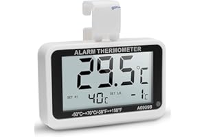 Pitasha Thermometer für Kühlschrank, digitales Thermometer für Gefrierschrank (-58 °F bis 158 °F), Thermometer mit Alarm und Aufnahmefunktion mit Haken (A0909B)