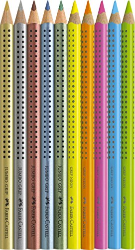 Faber-Castell 110940 Jumbo Grip Malset, 10er Etui, neon metallic - 3
