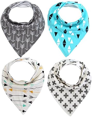 Neufashion Baby Bandana Drool Bibs Scarves Unisex 4 Pack Gift Set for Teething and Drooling, 100% Organic Cotton, Soft and Absorbent for Girls Boys