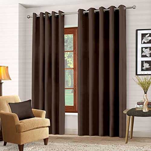 Luxury Pair Thermal Blackout Curtains Ring Top Eyelet Fully Lined insulated Super Soft Ready Made Solar Blackout 117 x 183cm - Brown
