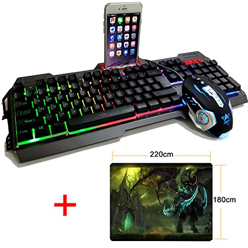 urchoiceltd® 2016 Ajazz X5 + Rainbow Hintergrundbeleuchtung Gaming Tastatur + 800/1200/1600/2400DPI 6 Tasten pro Gaming Maus + schwarz Tempel Mauspad - 2
