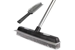 Godiyyer Pet Hair Rubber Broom with Carpet Rake and Squeegee, 2 in 1 Floor Brush for Carpet, 62 inch Adjustable Handle,Silicone Broom Black (Squeegee+Brush)
